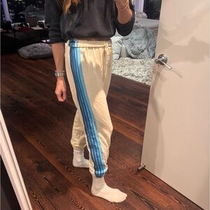 Aviator Nation 5-stripe Cream Joggers with Blue Stripes